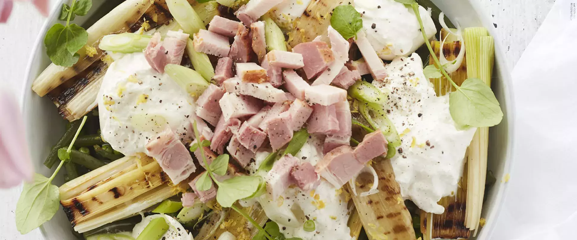 Preisalade met Breydelspek en burrata